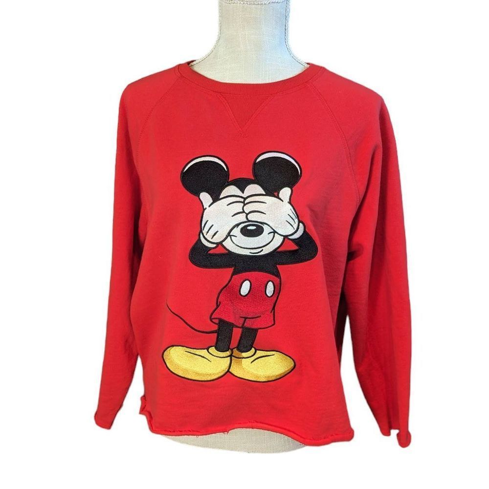 H&M Disney L.O.G.G. Sweatshirt Women's Large Red Mickey Mouse Long Sleeve